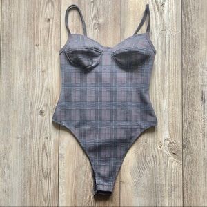 Gray Plaid Bodysuit